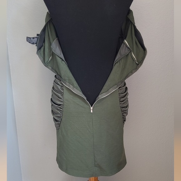 Dark Hunter Green Zipper Back Strapless Mini Going Out Dress - Picture 4 of 7